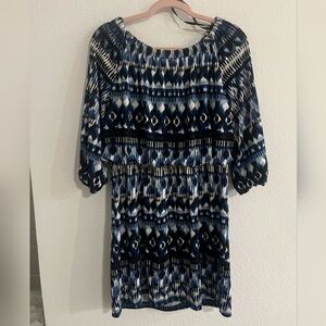 AB Studio Blue and White Printed Long Sleeve Dress